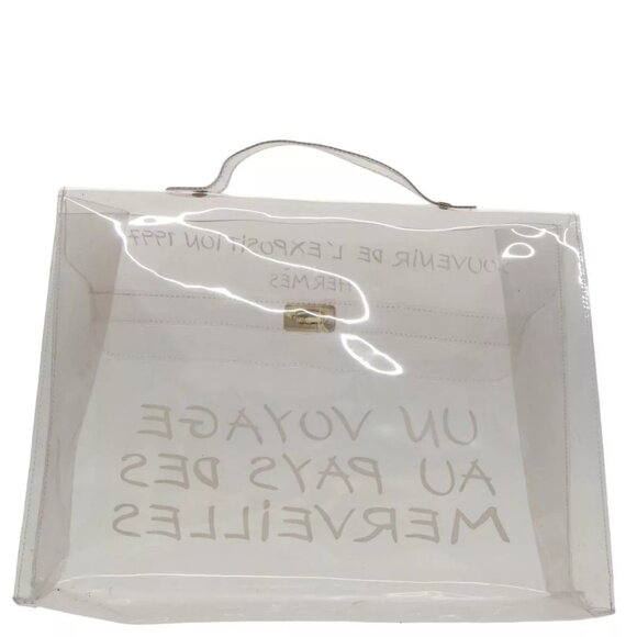HERMES Vinyl Kelly Hand Bag Vinyl Clear Gold Auth - Picture 2 of 16